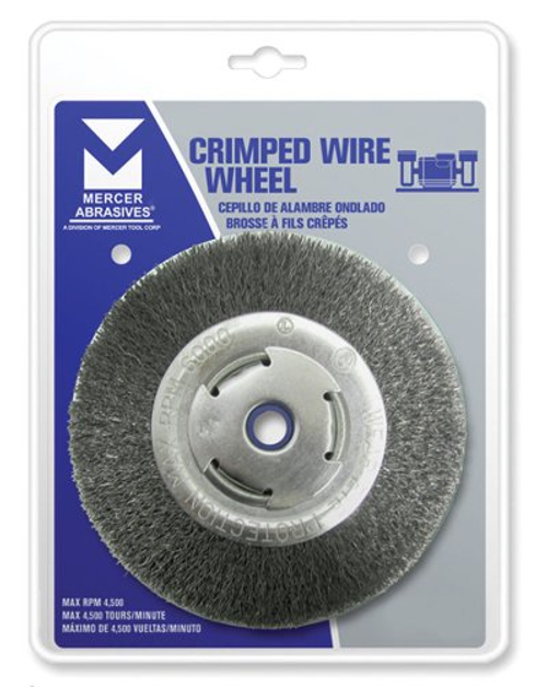 Crimped Wire Wheels for  Bench/Pedestal Grinders - Carbon Steel - 8" x 3/4" x 2" (1/2", 5/8"), Mercer Abrasives 183020 (6/Bulk Pkg.)