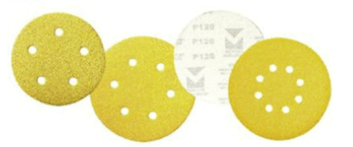 Premium Gold Stearated Discs - Hook & Loop Discs 6" x 8 Dust Holes, Grit/ Weight: 120C, Mercer Abrasives 552812 (50/Pkg.)