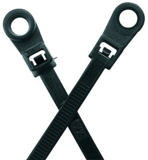 4" #6 UV Black Mounting Hole Cable Ties 18lb. (1000/Bag) 4" #6 UV Black Mounting Hole Cable Ties 18lb. (1000/Bag)
