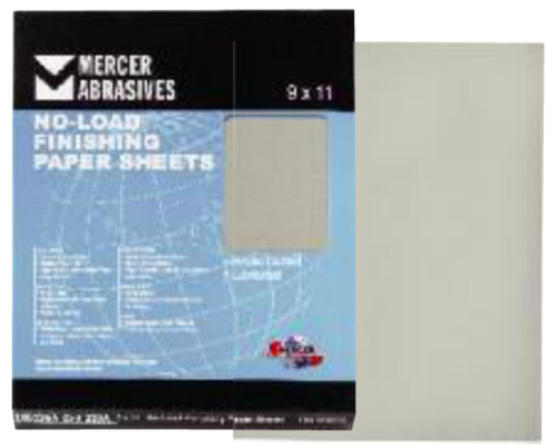 Silicon Carbide No-Load Finishing Sandpaper Sheets - 9 x 11 - A-Weight, Grit: 320A, Mercer Abrasives 240320 (100/Pkg.)