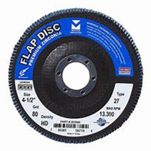 Type 27 Standard Zirconia Flap Discs - 7" x 5/8" - 11, Grit: 80, Mercer Abrasives 273H08 (10/Pkg.)
