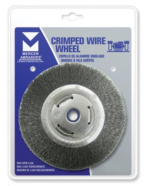 Crimped Wire Wheels for  Bench/Pedestal Grinders - Carbon Steel - 12" x 1-3/4" x  2" (1/2",5/8"), Mercer Abrasives 183050B (6/Bulk Pkg.)