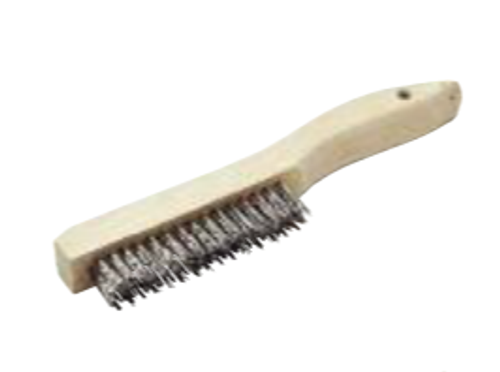 Scratch Brushes - 13-1/2" Wooden Curved Handle, Stainless Steel Wire, Mercer Abrasives 191140 (12/Pkg.)