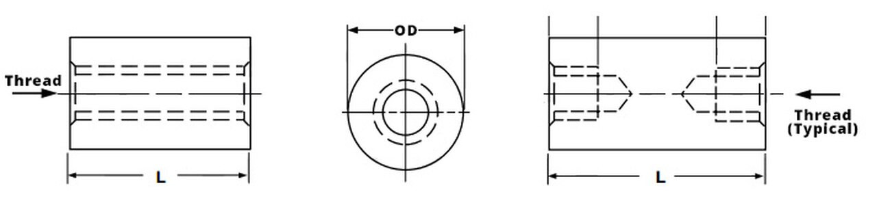 Female Round Standoff Drawing