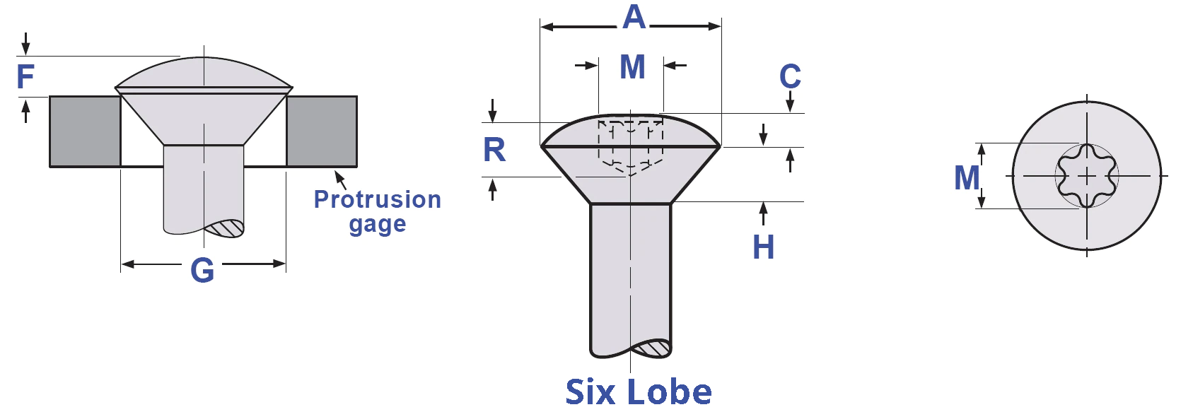 Six Lobe Oval Head Machine Screw Drawing