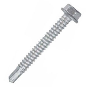 #12-24 x 2 Bi-Flex 300 Series Bi-Metal Self-Drilling Screws, 5/16 Hex Washer Head, #5 Point, Hardened Steel Tapping Threads and Point, 18-8 EAJ340