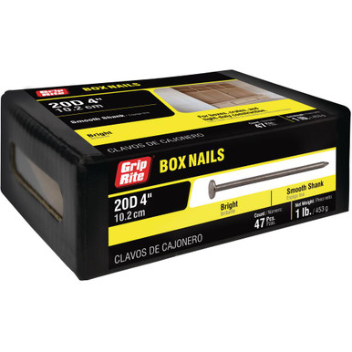 9 x 4 in. 20D Penny Bright Steel Box Nail, Smooth Shank (1 lb/Box