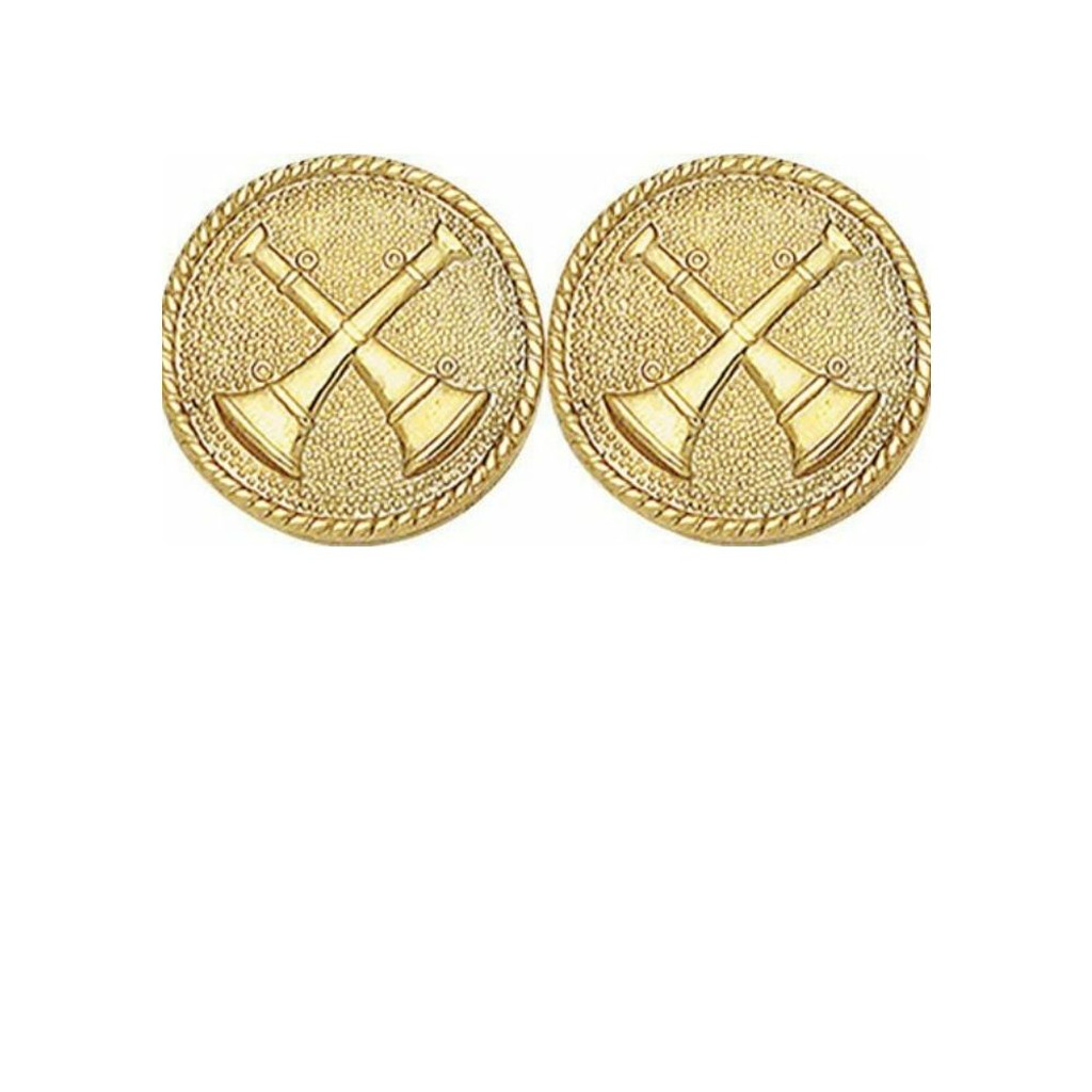 Collar Insignia SET - Red Enameled (15/16") Double Crossed Bugle GOLD