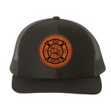 Leather Patch Hat- Fire Department Emblem Black