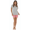Ladies Strawberry Print Top & Shorts Pyjama Set In Pink/Grey