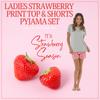 Ladies Strawberry Print Top & Shorts Pyjama Set In Pink/Grey