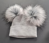 CT91 1st SIZE SELF COLOUR RIBBED 2 FUR POM HATS 2