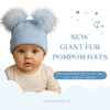 CT93 2ND SIZE SELF COLOUR RIBBED 2 FUR POM HATS