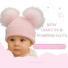 CT93 2ND SIZE SELF COLOUR RIBBED 2 FUR POM HATS