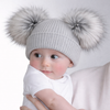 CT93 2ND SIZE SELF COLOUR RIBBED 2 FUR POM HATS