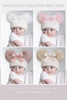 TM15-BI Ribbed Hat w/Faux Fur Pom Poms GIANT BOW & Turnover 12-24M