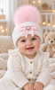 CT105H 1st SIZE SELF COLOUR RIBBED 1 FUR POM  DIAMONTE BOW faux fur pom HAT
