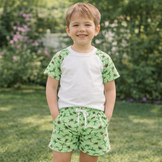 KWC9344PT PALM TREE PRINT SHORT SLEEVE SET