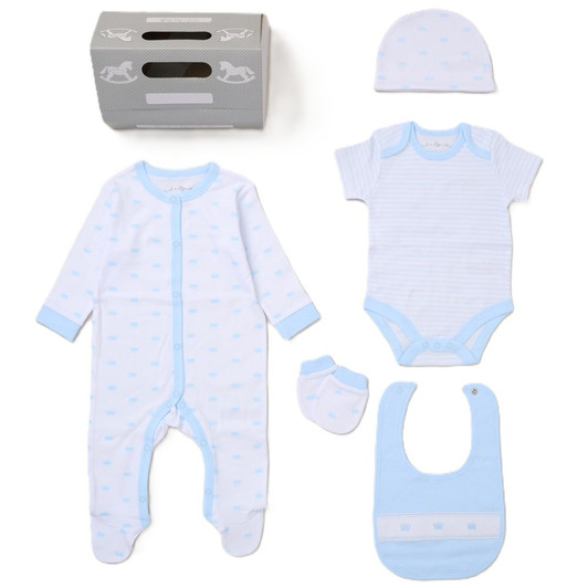 F10713NB: Baby Boys Crown 6 Piece Mesh Bag Gift Set (NB-6 Months) F10713NB: Baby Boys Crown 6 Piece Mesh Bag Gift Set (NB-6 Months)