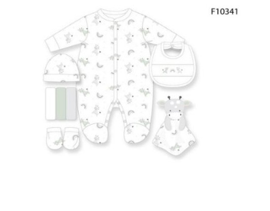 F10646NB Baby unisex giraffe 8 piece mesh bag gift set