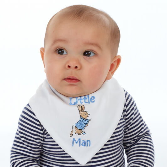 PETER RABBIT little man White Baby Bandana Bib PETER RABBIT little man White Baby Bandana Bib