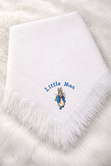 PETER RABBIT  Baby shawl  LITTLE MAN christening boy girl white