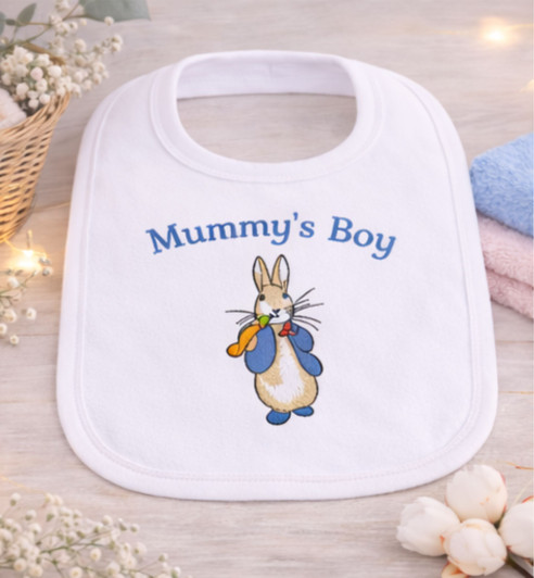 PETER RABBIT mummys boy  White Baby Bib