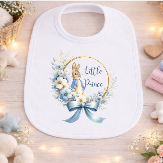 Little Prince  BLUE boys  PETER RABBIT  White Baby Bib