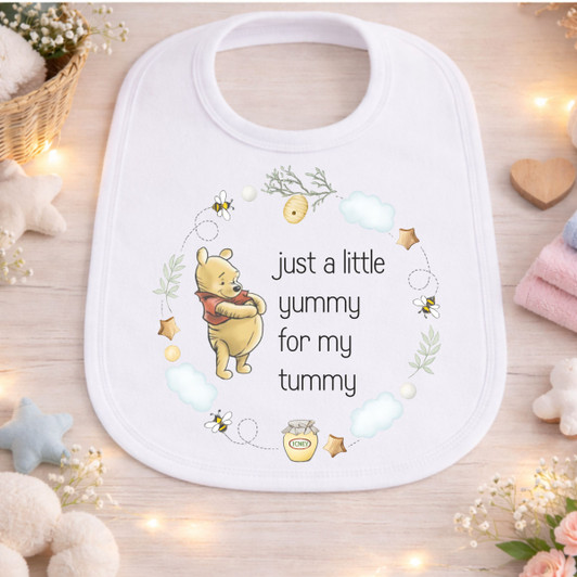 winnie the pooh yummy in tummy 2  White Baby Bib