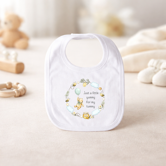 winnie the pooh yummy in tummy   White Baby Bib