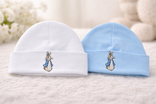 Peter Rabbit  embroidered white  blue COTTON  hat beanie