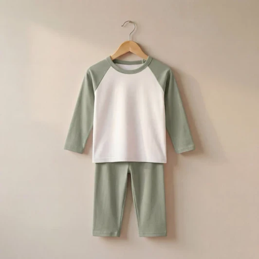 sage green  and White Long Raglan Sleeve Pyjama Set  **KWC**