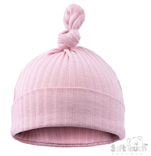 H4600-DP: Dusty Pink Ribbed Knot Hat (0-6 Months)
