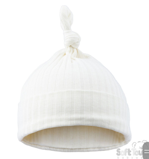 H4600-MA: Marshmallow Ribbed Knot Hat (0-6 Months)