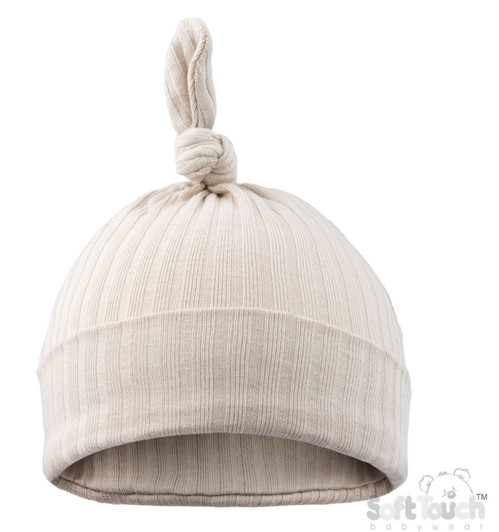 H4600-BI: Biscuit Ribbed Knot Hat (0-6 Months)