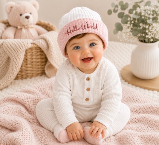 2 TONE HELLO WORLD  PINK BEANIE