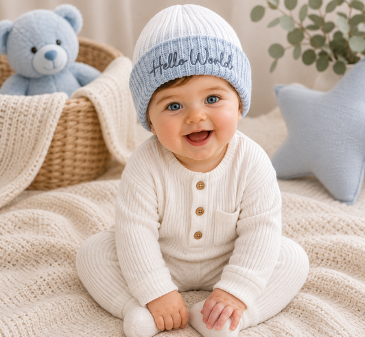 2 TONE HELLO WORLD BLUE BEANIE