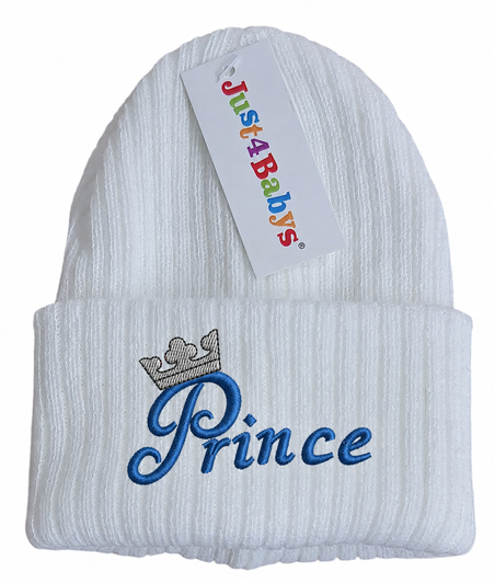 Baby Embroidered Prince Knitted 0.3M  Hat RIBBED TURN UP HAT j4bPW