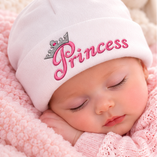 PRINCESS embroidered white COTTON  hat beanie 0.3M