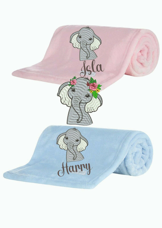 Personlised Embroidered SAFARI ELEPHANT / FLOWERS  themed Baby Blanket