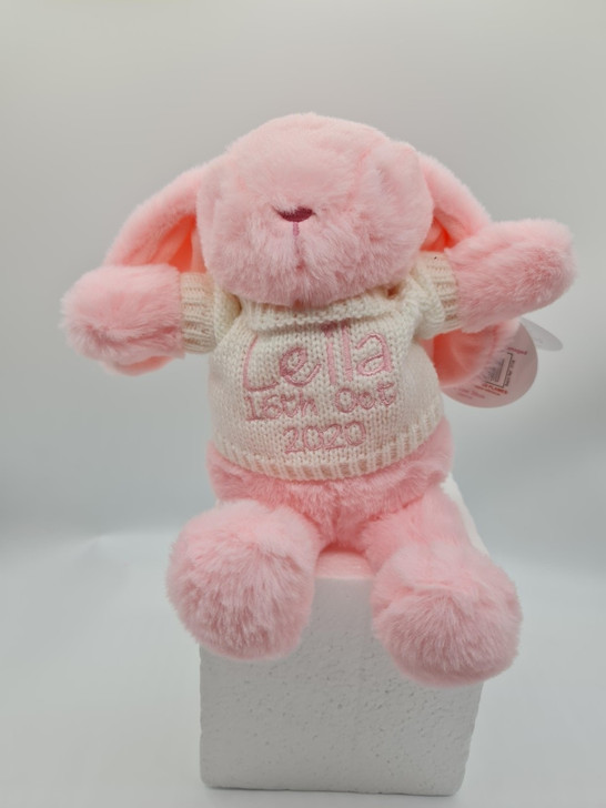 PERSONALISED  EMBROIDERED  BUNNY WITH KNITTED JUMPER