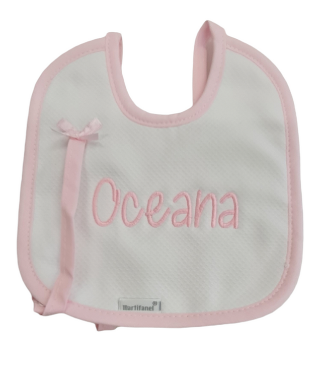 Personalised  Spanish Bibs  with dummy holder  design 5 colours