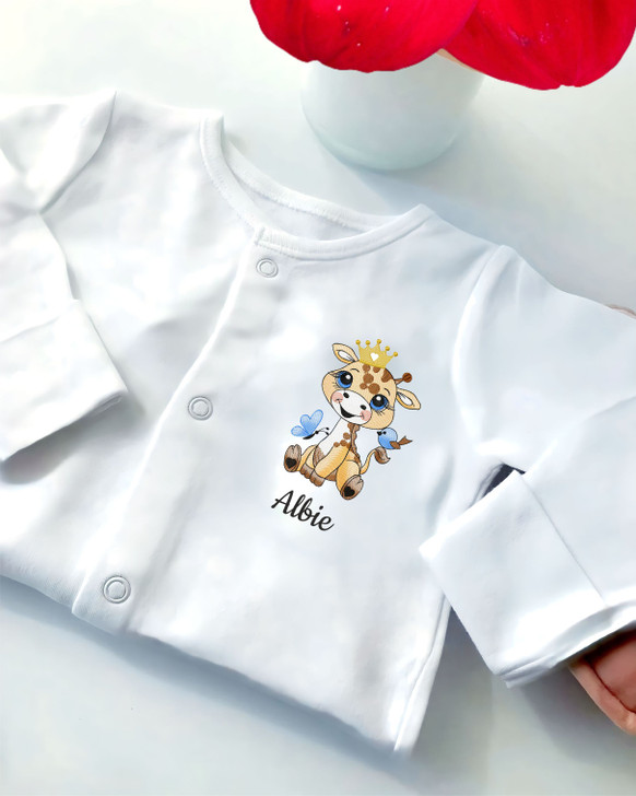 Personalised Baby embroidered safari giraffe  sleepsuit 4 sizes