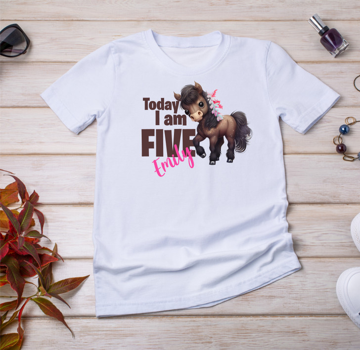 Personalised Cute horse Birthday T-Shirt Any Name Any Age Colourful Horse rt006