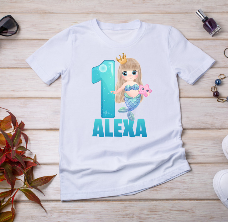 Personalised Mermaid Birthday T-Shirt Any Name Any Age Mermaid Under The Sea rt002