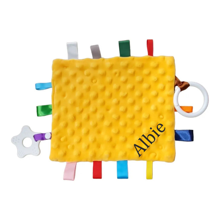 Personalised Taggies yellow or pink blanket comforter taggy security with toys NEW 2023