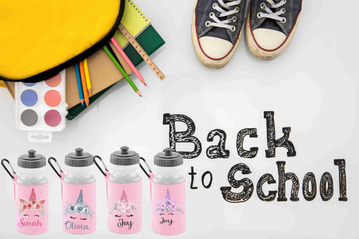 Personalised Water bottle , backpack,lunchbox unicorn design PRINTED