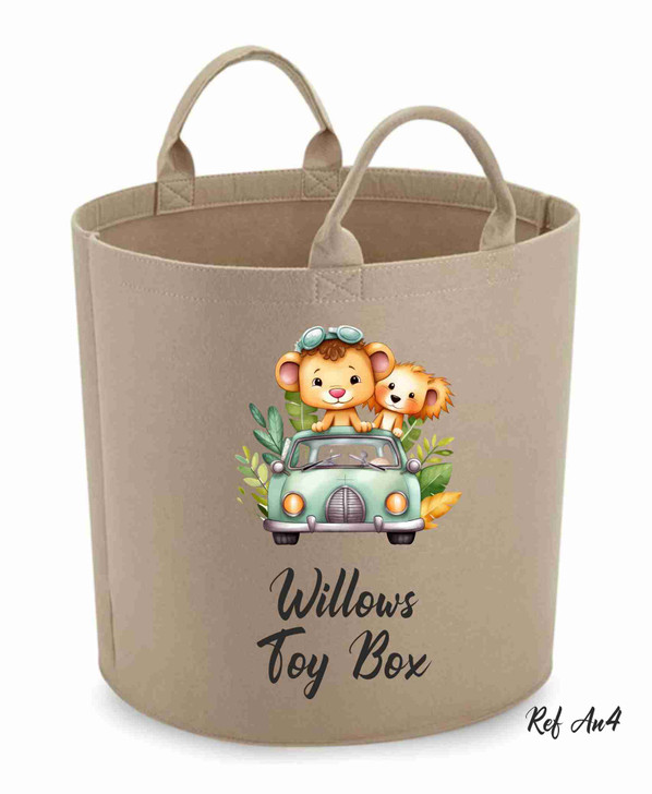 Personalised Printed Safari Jungle AN4 Themed Felt Trug Storage Bag.