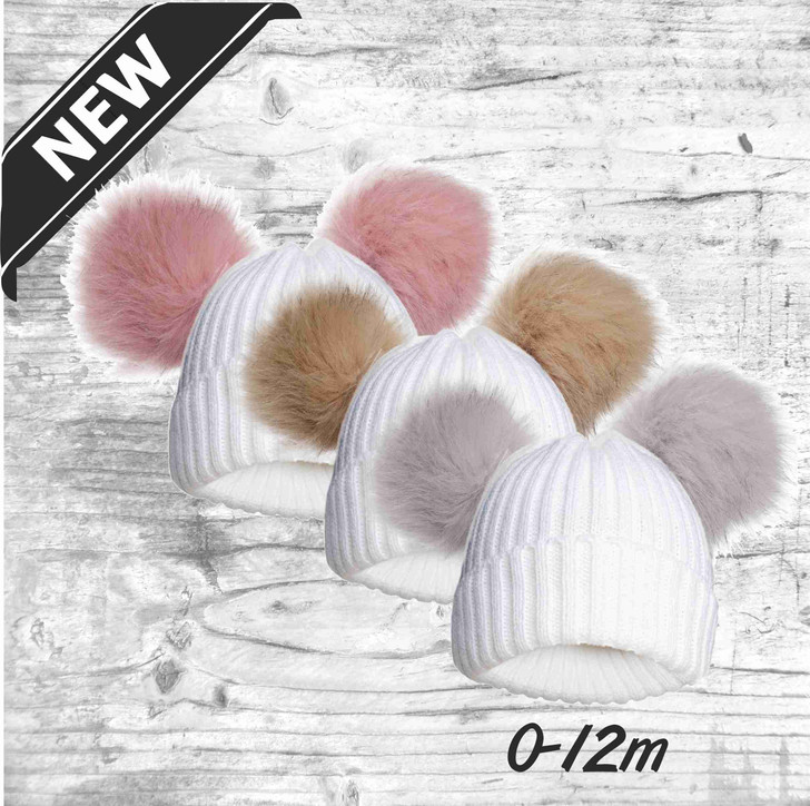 DOUBLE POM POM  PETER RABBIT  HATS 7 COLOURS r1