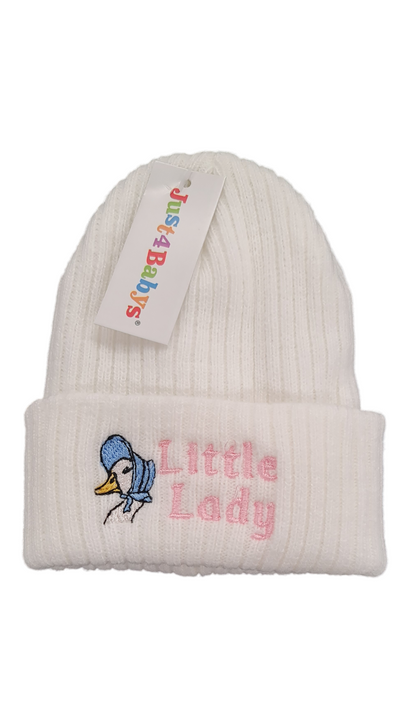 Jemima puddleduck little lady  embroidered white hat beanie 0-3m des 2